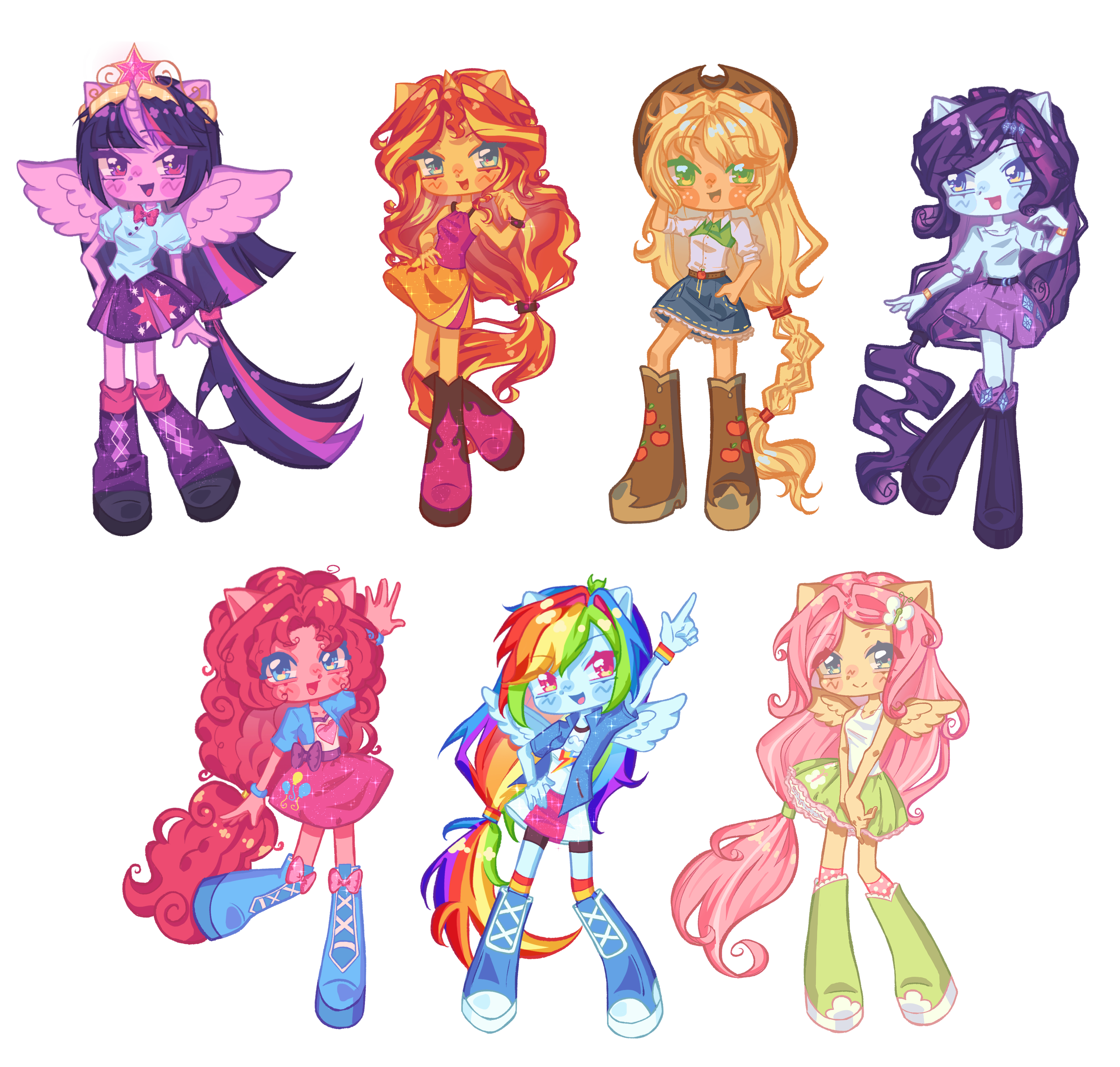 Equestria Girls Coloured Epoxy Acrylic Keychain Bundle of 7